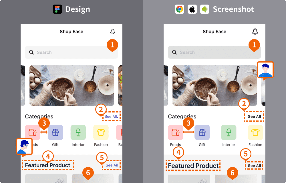 Compare designs and screenshots side by side.